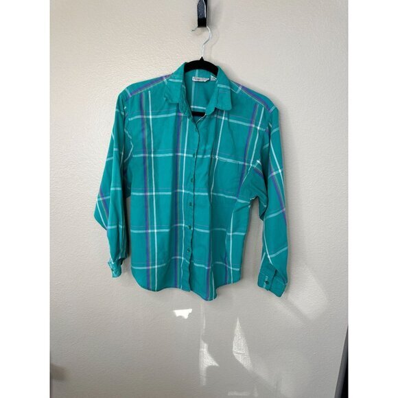 Grand Design Womens Green Blouse 10 long sleeve vintage collared button up cotto - Picture 1 of 8